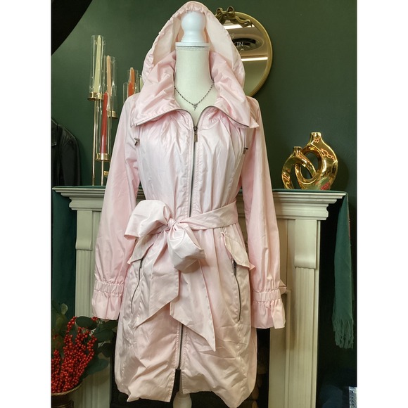 Cole Haan Jackets & Blazers - Cole Haan Baby Pink Rain Coat SZ Medium Bow Cuff Belted Jacket